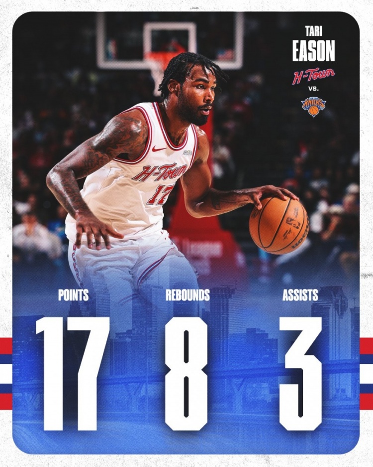 火箭主场大胜尼克斯 官方发布五人首发及第六人数据海报