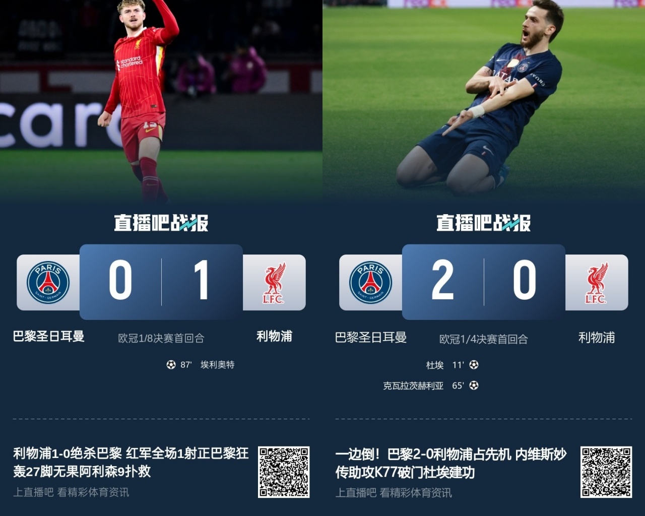 巴黎主场碾压利物浦 红军全场零射正控球率仅26%