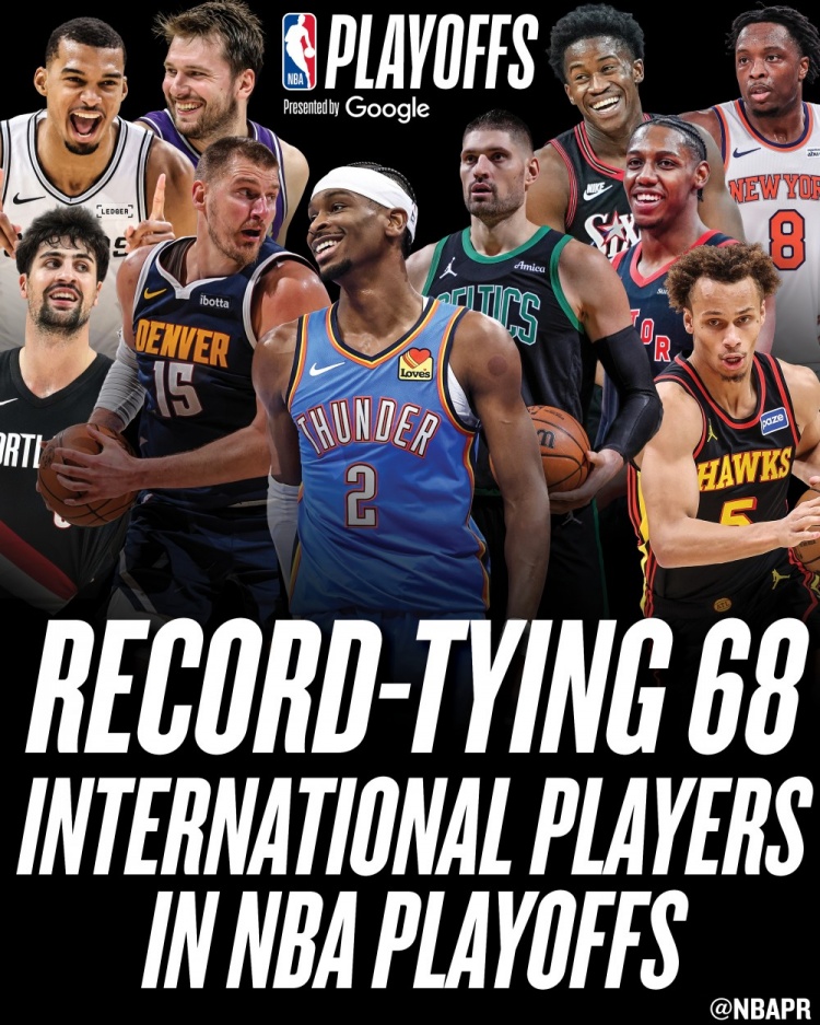 季后赛国际球员达68人追平历史纪录 加拿大11人法国9人