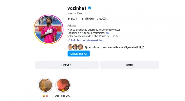 佛得角门将社媒粉丝飙至1871万,仅詹库威欧四名NBA球星更高 佛得角门将社媒粉丝飙至1871万,仅詹库威欧四名NBA球星更高