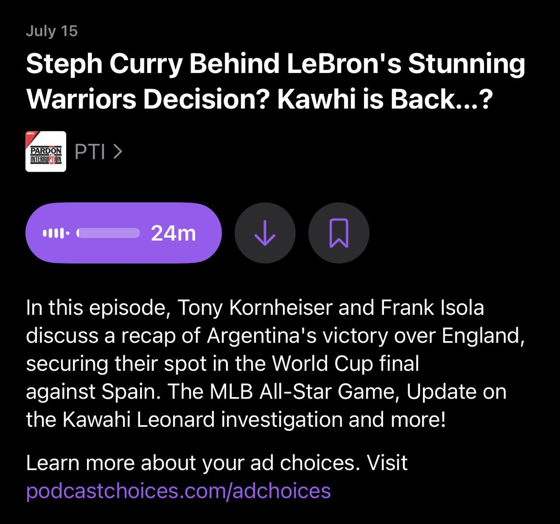 ESPN播客标题惊现“詹姆斯加盟勇士” 实际内容毫无关联 ESPN播客标题惊现“詹姆斯加盟勇士” 实际内容毫无关联
