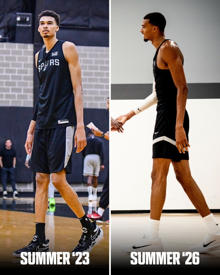 ESPN晒文班亚马增肌对比：菜鸟赛季与今夏训练照差异明显