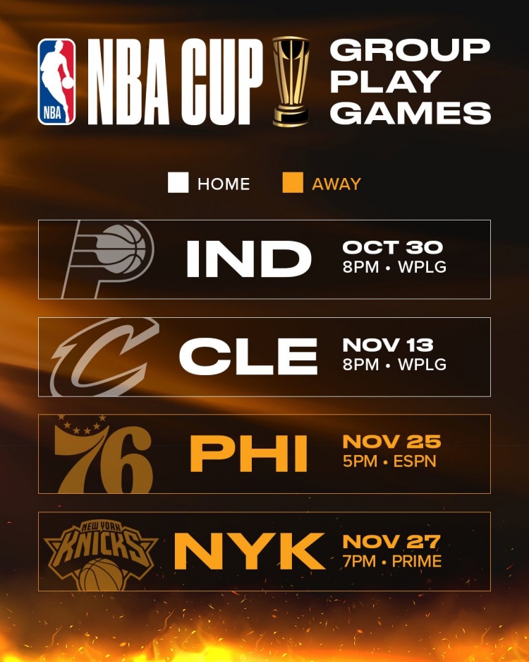 热火NBA杯小组赛赛程公布:连碰骑士尼克斯 场场硬仗 热火NBA杯小组赛赛程公布:连碰骑士尼克斯 场场硬仗