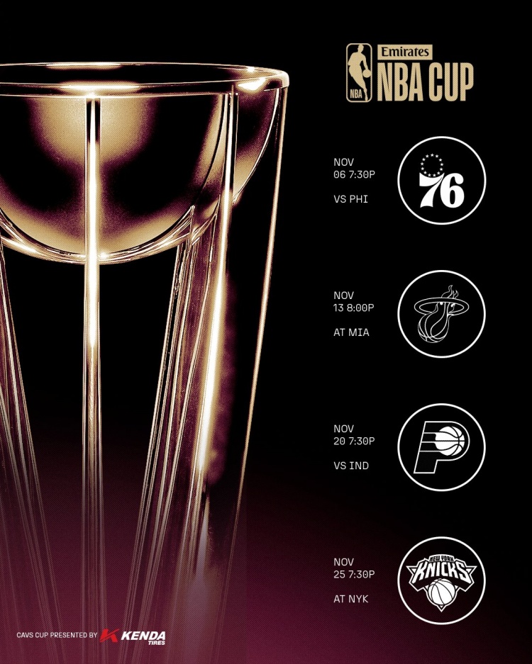 骑士NBA杯B组赛程出炉 首战主场迎76人 骑士NBA杯B组赛程出炉 首战主场迎76人