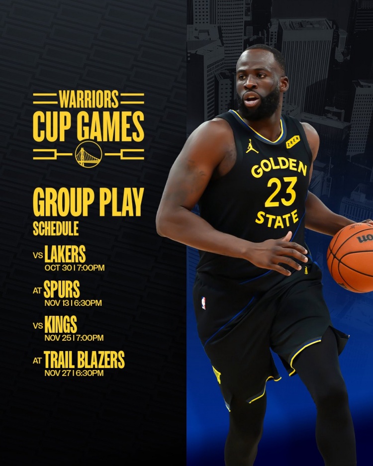 勇士NBA杯小组赛程公布 首战湖人连碰马刺国王开拓者