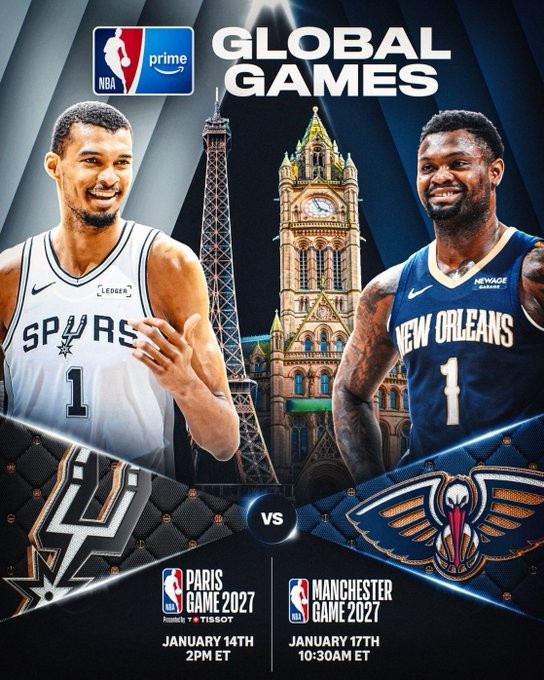 NBA官宣欧洲全球赛 马刺鹈鹕一月连战巴黎曼城 NBA官宣欧洲全球赛 马刺鹈鹕一月连战巴黎曼城